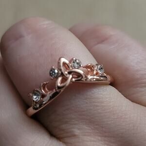 Celtic knot & crescent moon ring, size 6, rose gold color